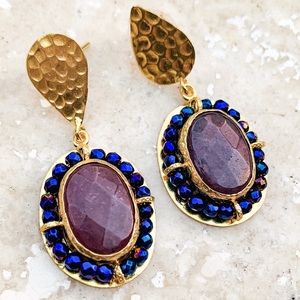 Amethyst & Blue Beads Handmade Earrings